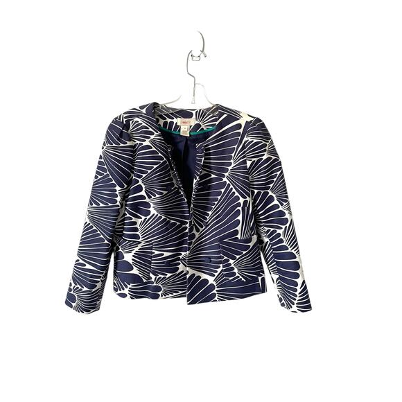 J. Crew Open Front Blazer Blue Cream Size 4 - Picture 1 of 7